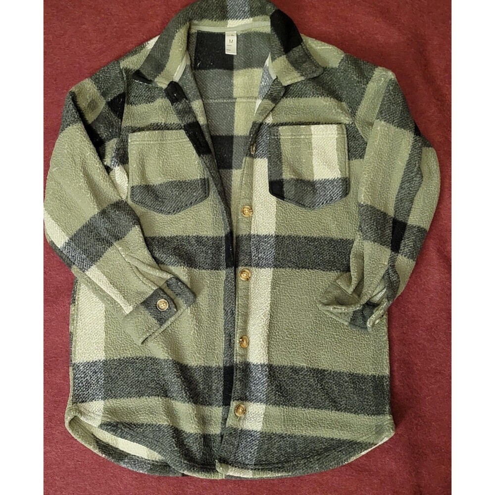 Womans Just Be Size Medium Green Plaid Shirt Cozy  Button Down